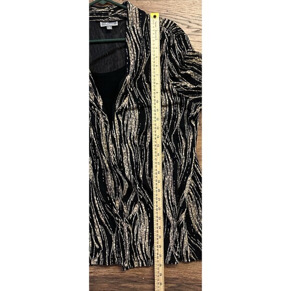 JM Collection Woman 1X Black Gold Abstract Open Front Jacket Cardigan Stretch - Picture 7 of 7